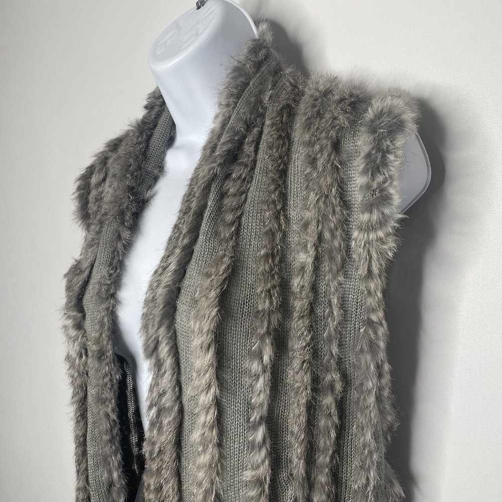 💜 3/$30 Gray Knit Angora Rabbit Fur Asymmetric Open Front Cardigan Sweater - Picture 6 of 8